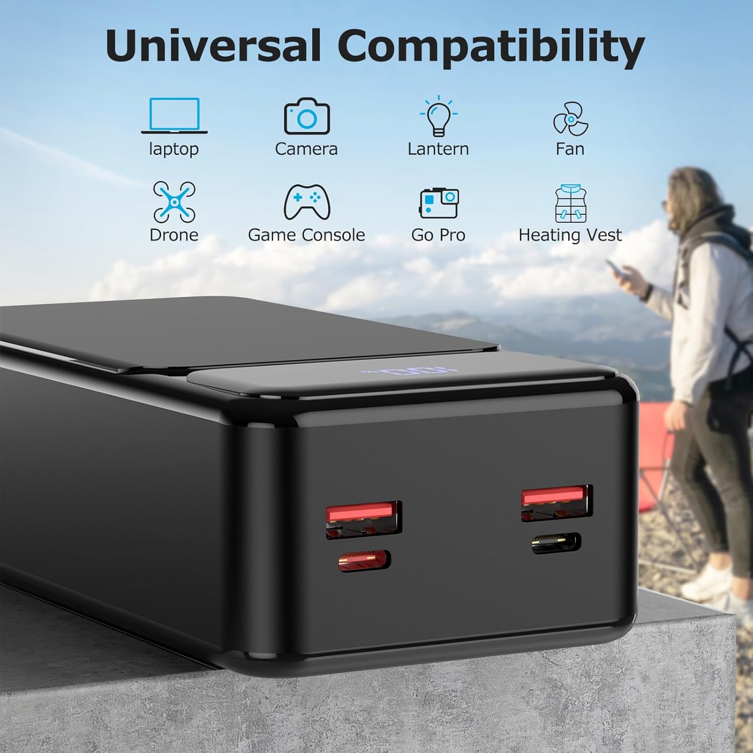 50000mAh 22.5W Fast Charging Portable Charger with USB-C 4 Outputs 2 Inputs LED Display R84285