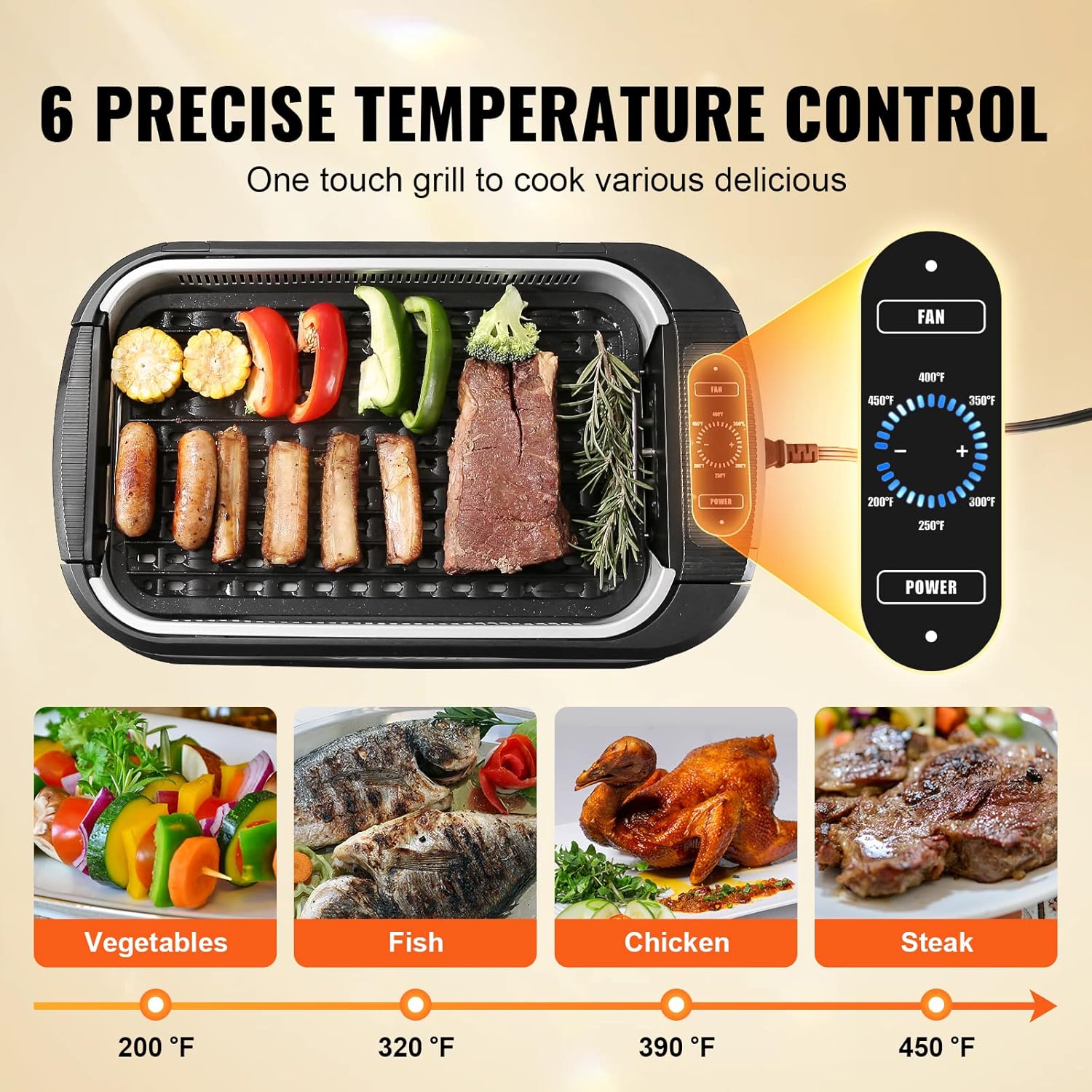 110 sq.in 1500W Electric Non-Stick Smokeless Indoor Grill Z108
