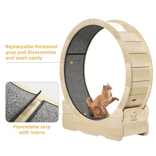 43.3 Inch Solid Wood Cat Exercise Running Wheel with Carpeted Runway G77205
