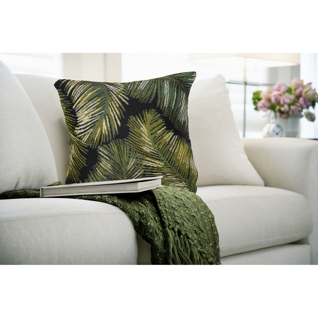 Marina Palm Border Indoor Outdoor Throw Pillow