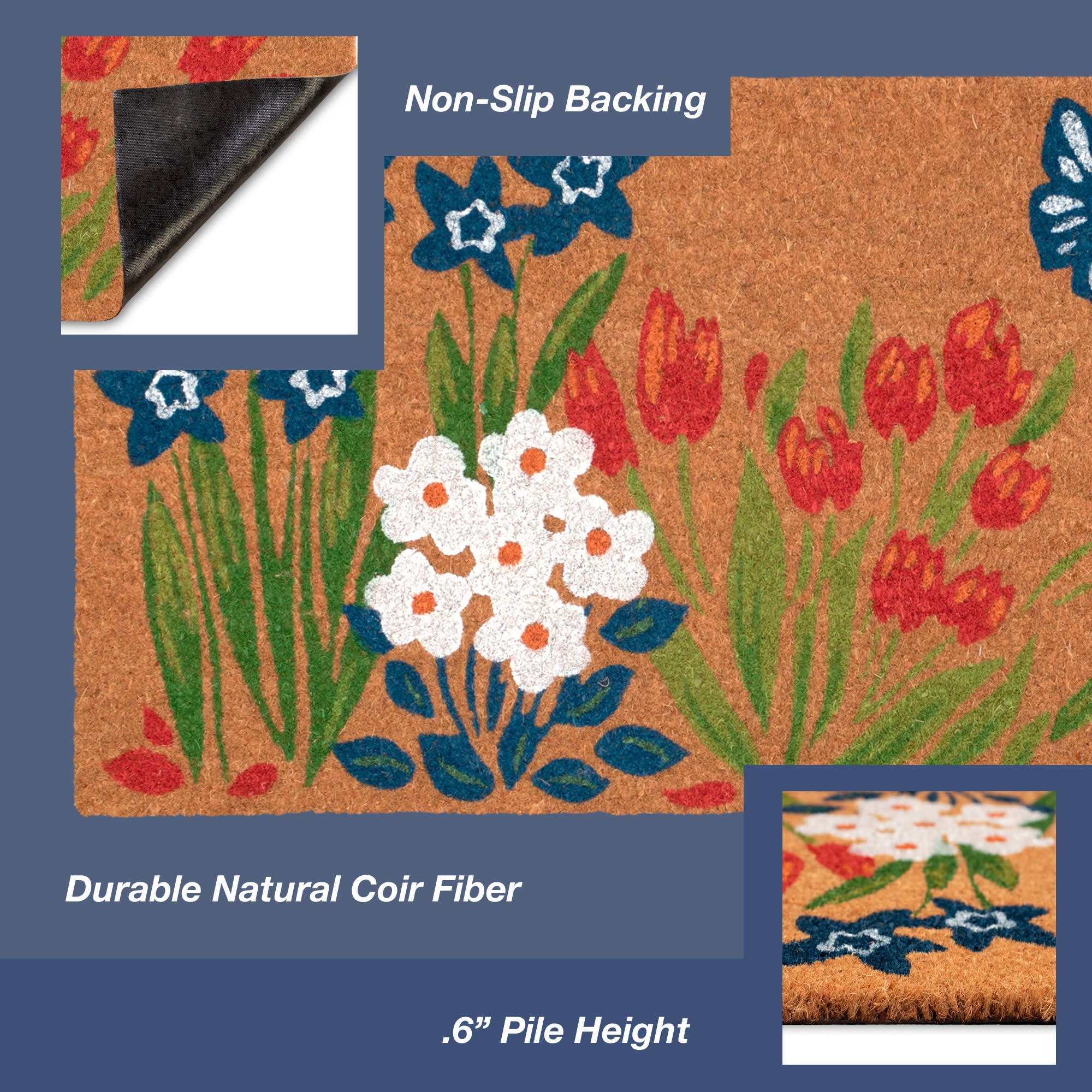 Natura Fresh Flowers Coir Doormat with Non-Slip Backing