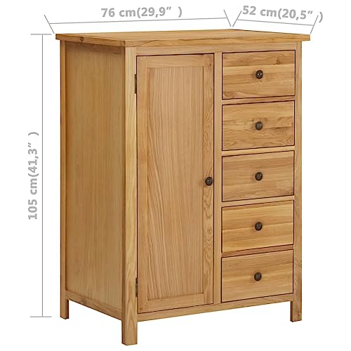 Solid Oak Wood Wardrobe with Hanging Rail and Drawers P40239