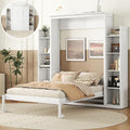 Queen Size Foldable Wood Wall Bed Frame with Shelves and LED Lights W867324