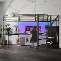 Full Size Metal Loft Bed Frame with L Shaped Desk, Wardrobe, Storage Stairs, Charging Station & Safety Guard Q252