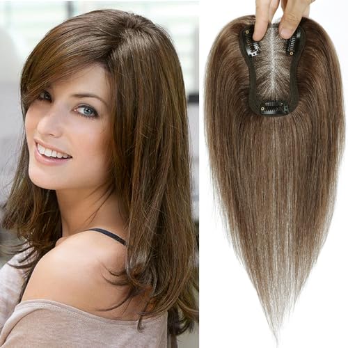 10 Inch Real Human Hair Toppers Swiss Base Clip in Hair Extensions E783768