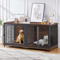 71'' Wooden Double Dog Crate Kennel Cage, Brown K718653