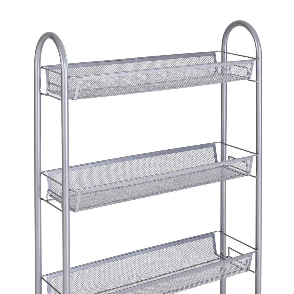 4 Tier Slim Storage Cart Mobile Shelving Unit Organizer Rolling Utility Cart Tower Rack Plastic Stainless Steel Silver N262635