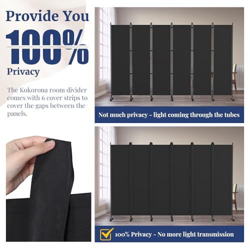 6FT Tall Black Rolling Room Divider with Lockable Wheels T34734