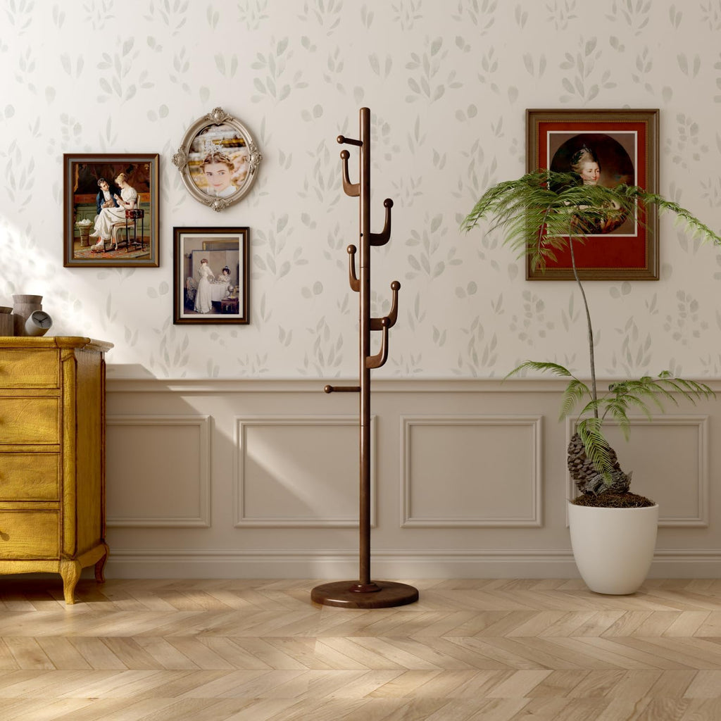 Brown Freestanding Wood Coat Rack Y652