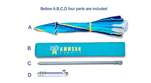 7.5ft Heavy Duty HIGH Wind Beach Umbrella with Sand Anchor & Tilt UV 50+ Protection Outdoor Umbrellas Sunshade with Carry Bag V602