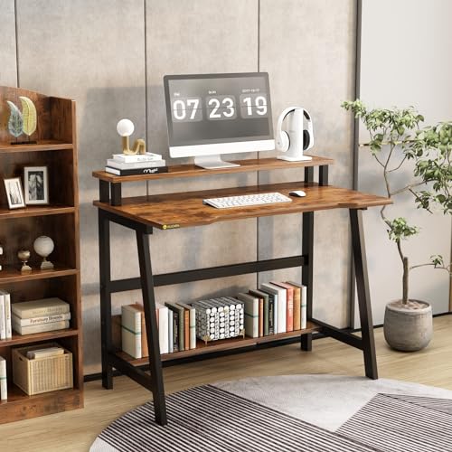 Black Compact Desk with Monitor Stand R90674