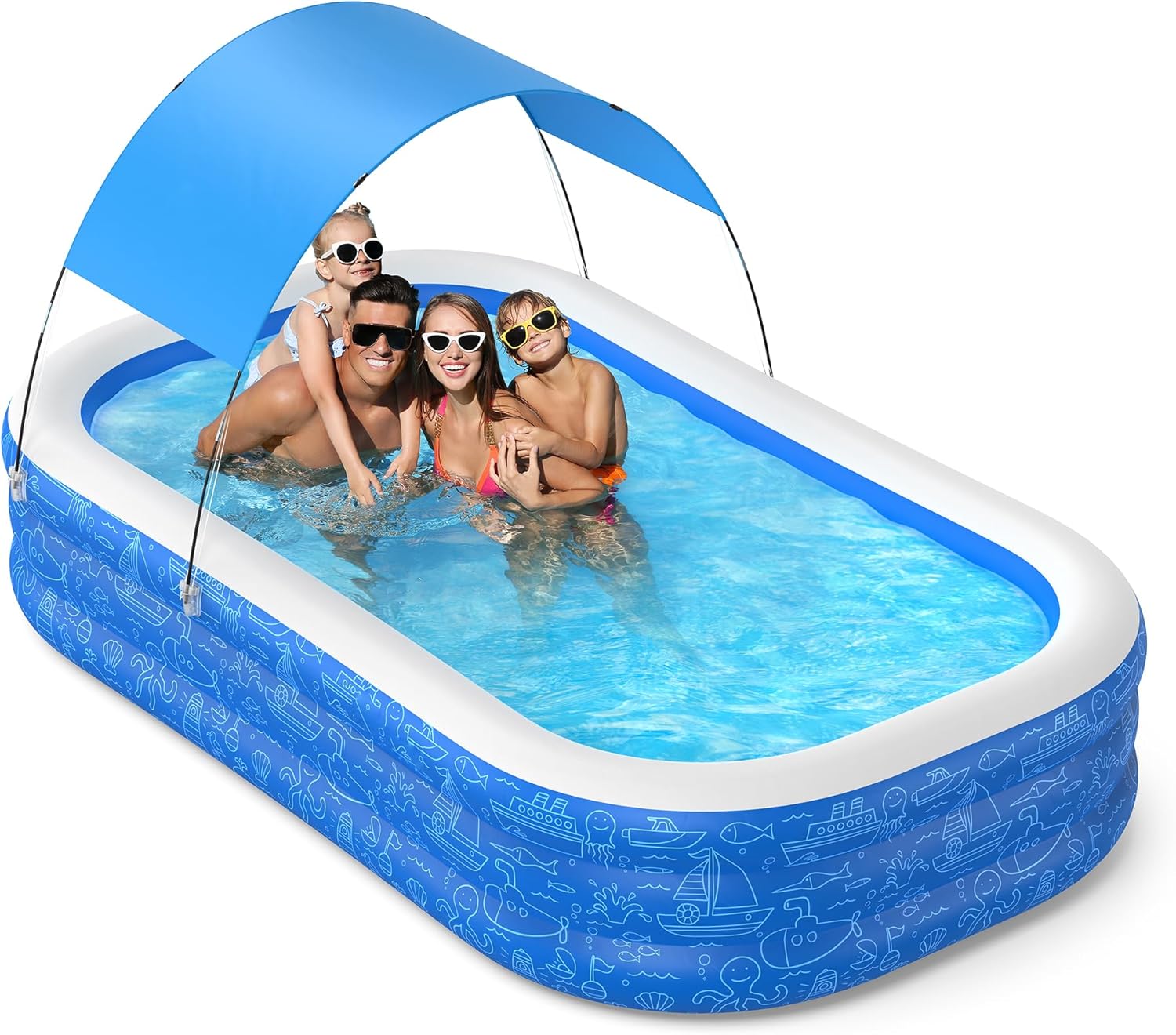 Blue Inflatable Pool with Canopy, 150” x 70” x 20” E772752