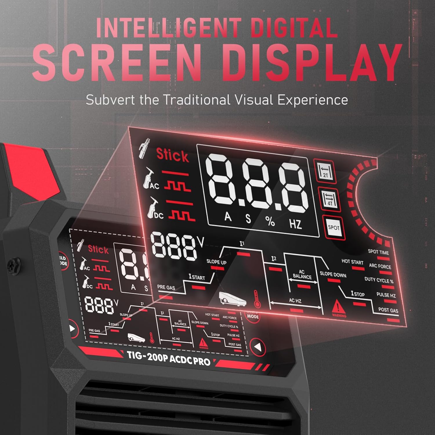 200A AC/DC Pulse Digital Inverter TIG/STICK Welder with 71Pcs TIG Torch Gas Lens H236807