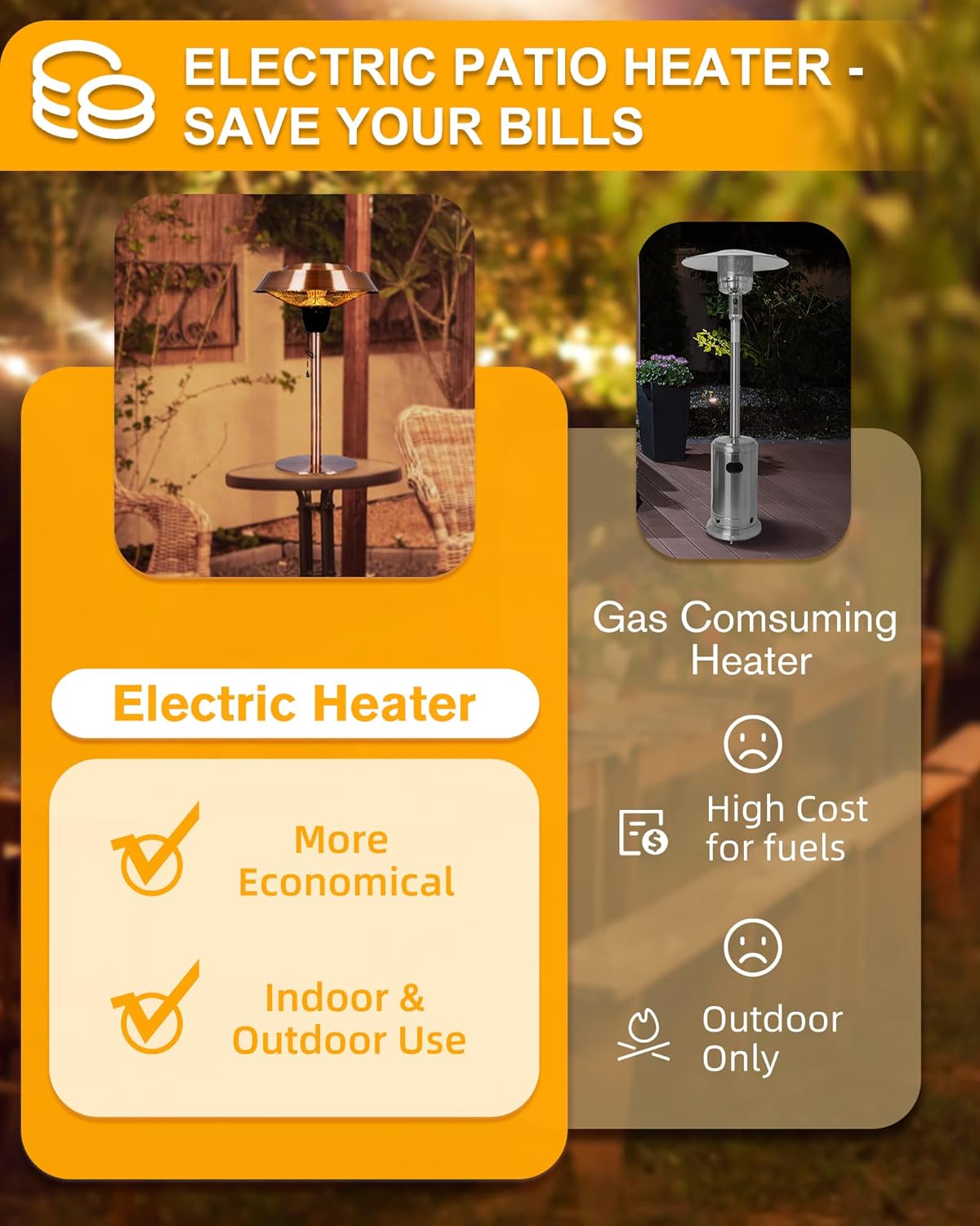 1500W Infrared Electric Patio Heater with Brush Copper Finished O83581