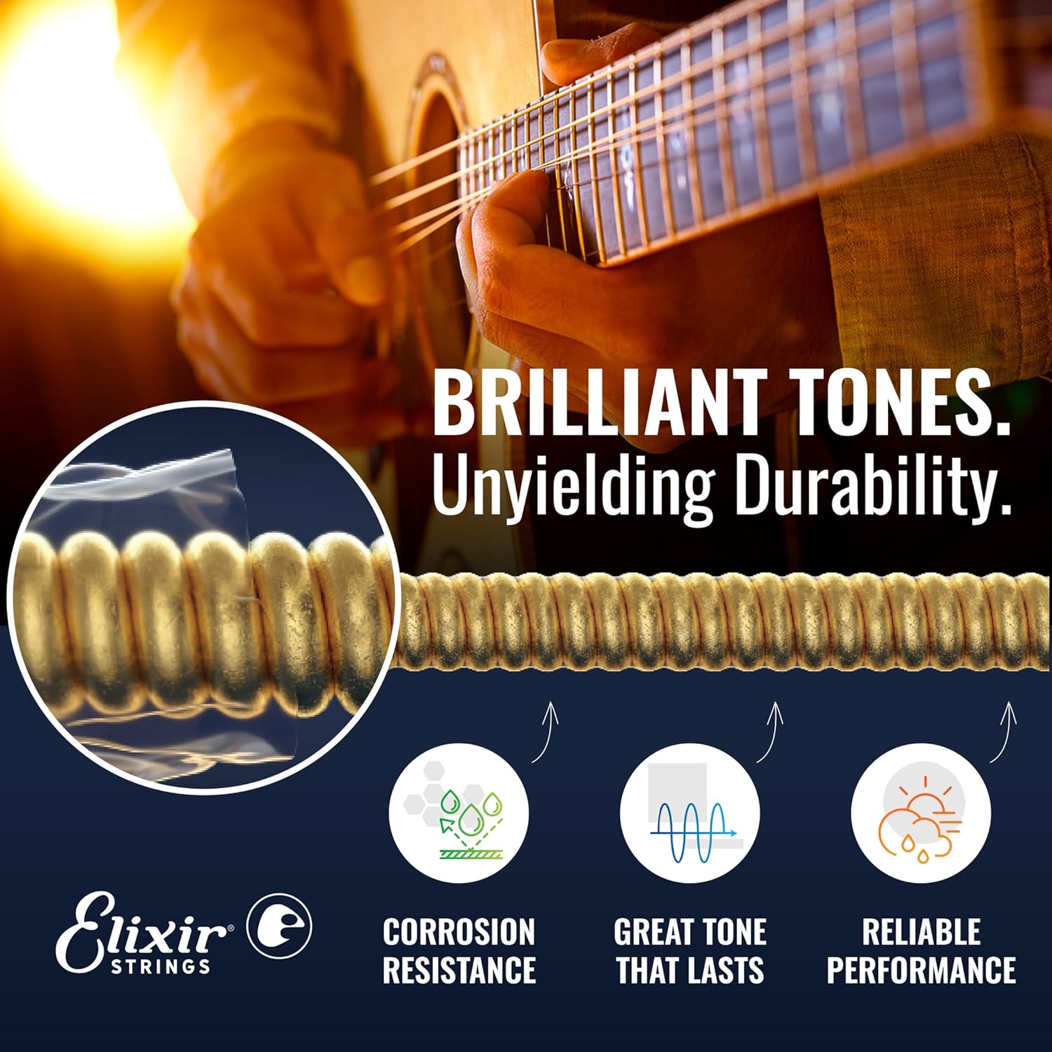 Acoustic Guitar Strings, 80/20 Bronze with POLYWEB Coating, 6 String Set, Custom Light 11-52 B9962