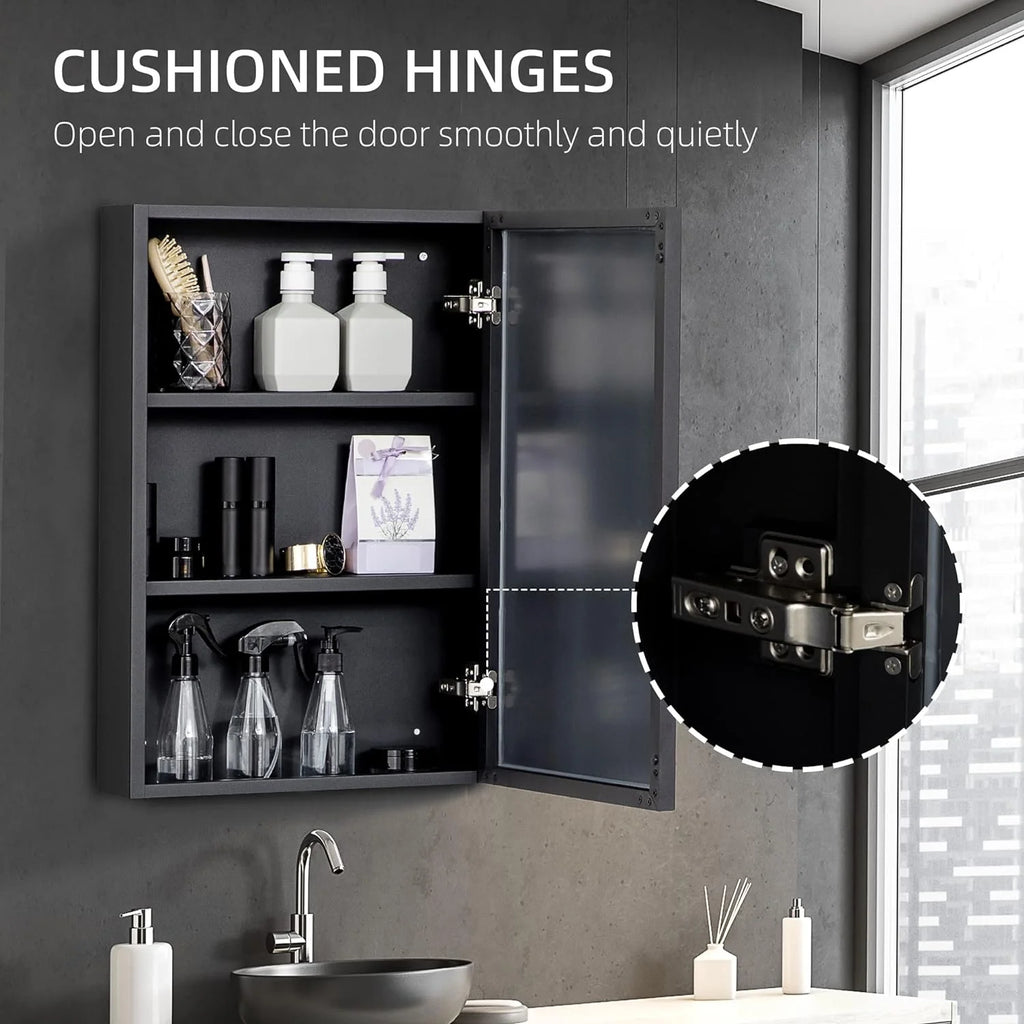 Black Wall-Mounted Stainless Steel Medicine Cabinet with Mirror O934336