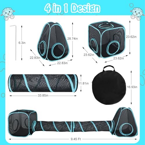 4 in 1 Outdoor Cat Tent with Tunnel, Total Length 9.45FT O4366