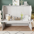 Antique White Solid Wood Full Size Murphy Bed with Desk and Storage Shelves E534828