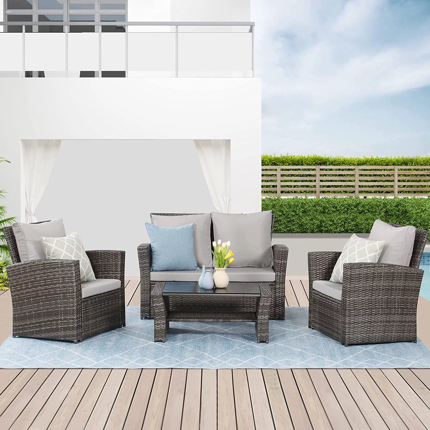 Gray Rattan Wicker Outdoor Patio Furniture Set X993