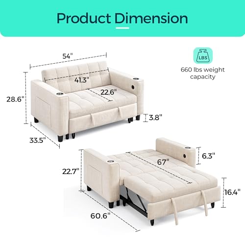 Green Corduroy 3-in-1 Convertible Sofa Bed D19384