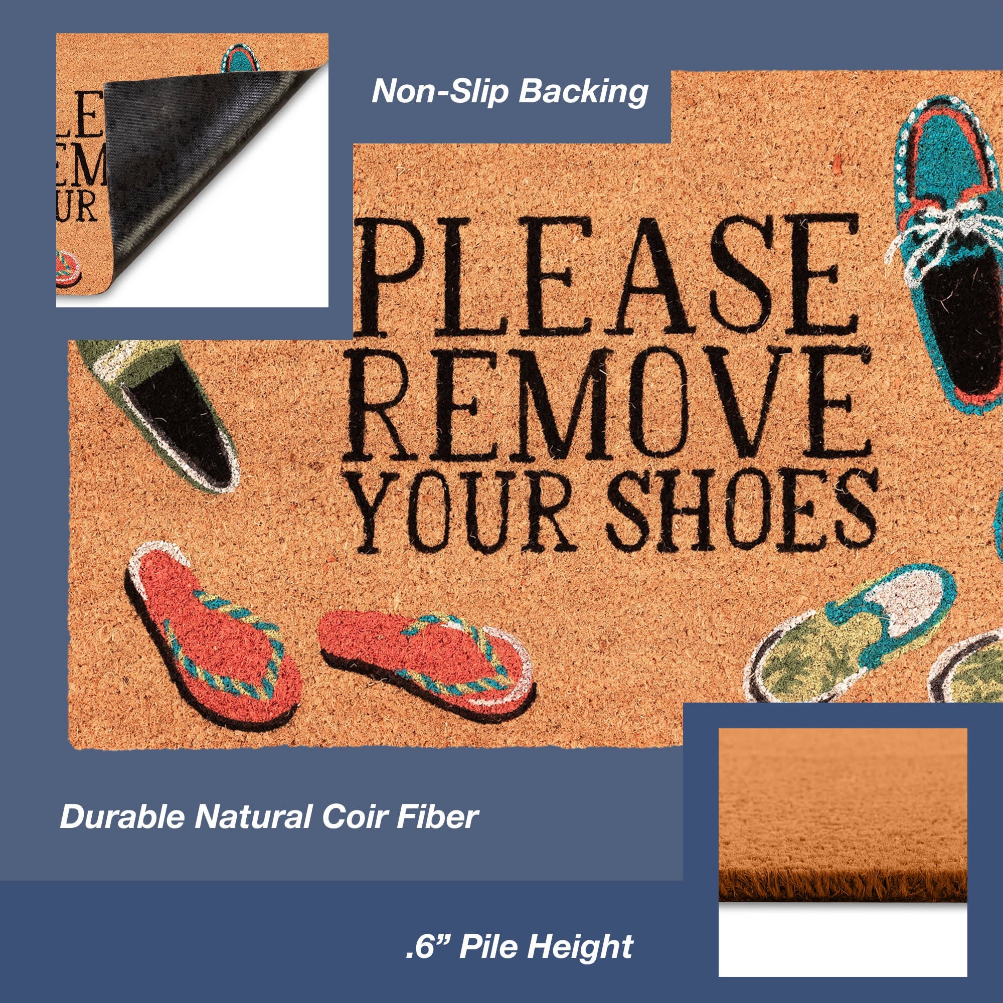 Natura Please Remove Your Shoes Coir Doormat with Non-Slip Backing