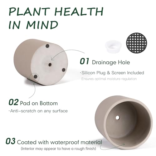 Gray 5 Inch Cement Plant Pots with Drainage Hole Z63971