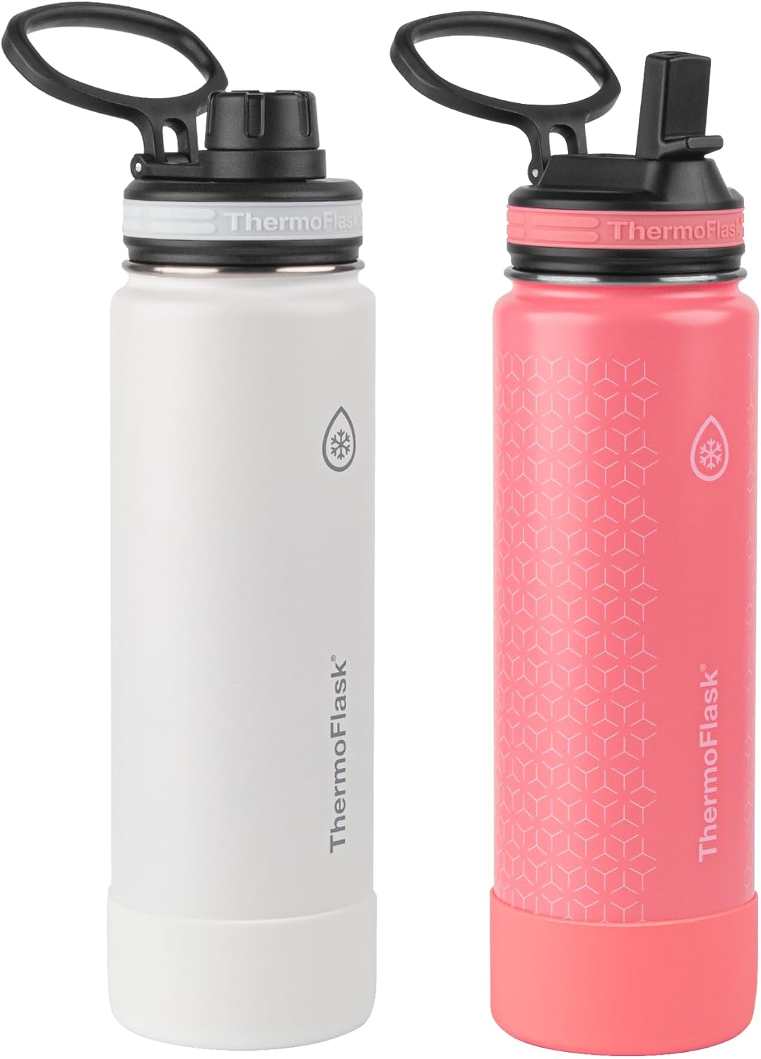 24 oz Double Wall Vacuum Insulated Stainless Steel Water Bottles 2-Pack White/Coral B821