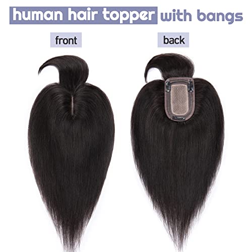 8 inch 30g Natural Black Human Hair Topper with Bangs G802753