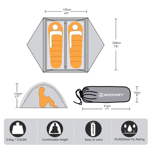 Lightweight Backpacking Tent for 2-3 Person, Waterproof Windproof Double Layer P613