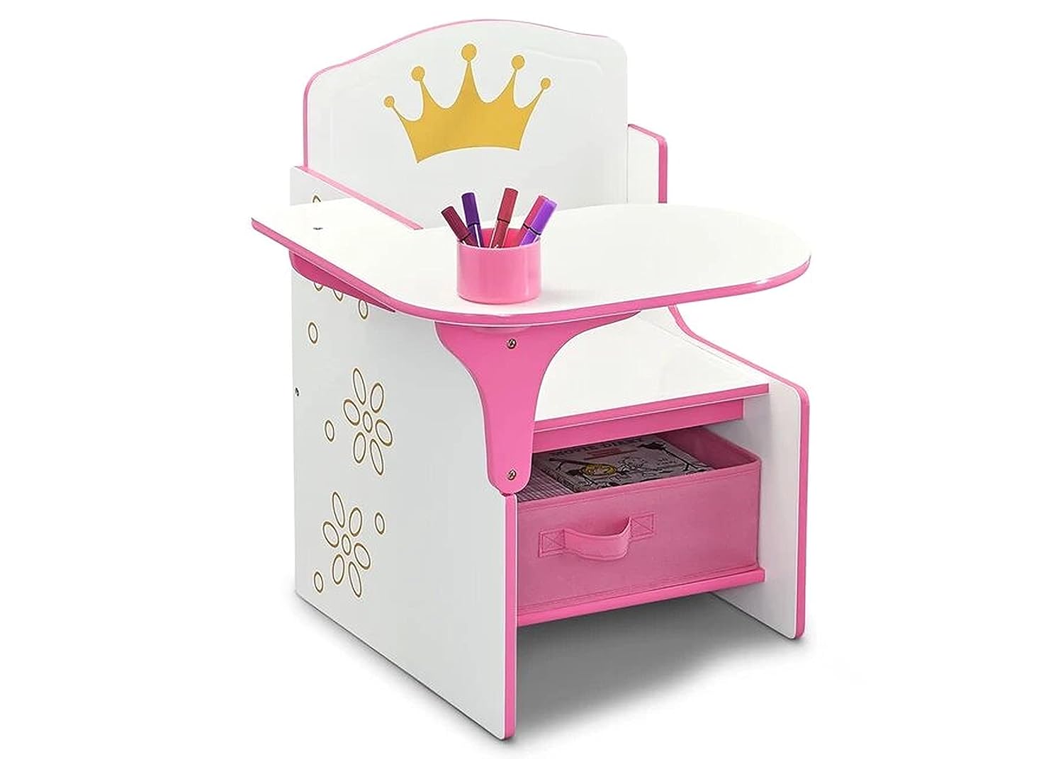 White/Pink Chair Desk with Storage Bins W837894