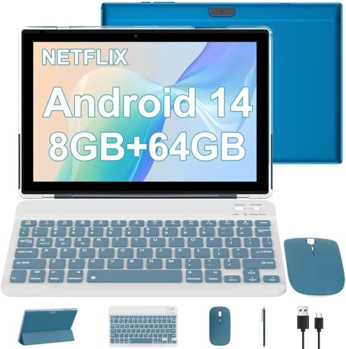 8GB RAM 64GB ROM 10 Inch Android 14 Tablet with Keyboard Mouse Case Stylus M222