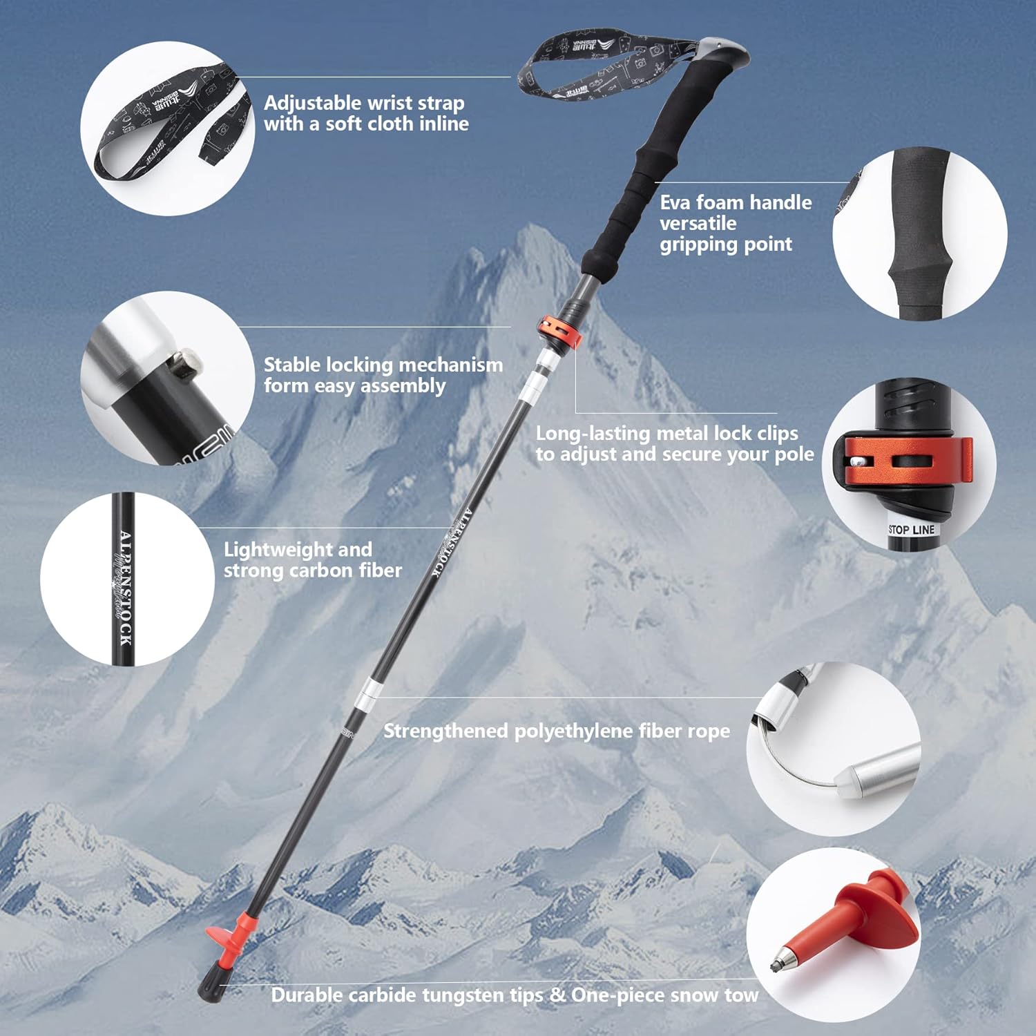 Carbon Fiber Trekking Poles Collapsible Walking Sticks Hiking Folding Poles Quick Lock 2pc B95083