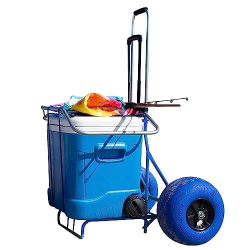 Folding Beach Cart with Balloon Wheels, Rolling Cooler Dolly with Big 13 Inch Sand Tires (White) Y972