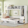 White Solid Wood Full Size Murphy Bed with Closet and Drawers O994282