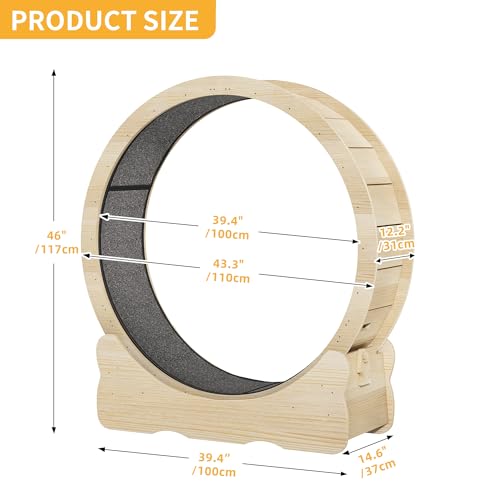 43.3 Inch Solid Wood Cat Exercise Running Wheel with Carpeted Runway G77205