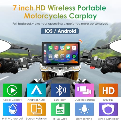 7" Waterproof Motorcycle Carplay Screen with Dual Dash Cam R29596