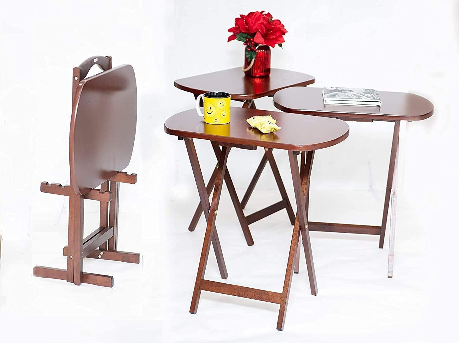 Set of 4 Dark Wooden Folding Snack Tray Tables T17553