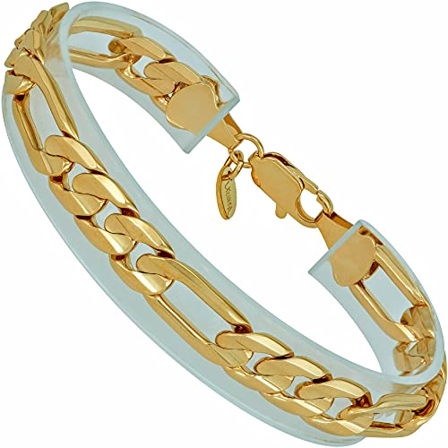 9mm Figaro Chain Bracelet 24k Real Gold Plated K460165