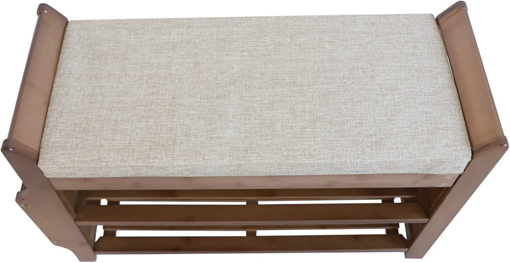 2 Tier Bamboo Shoe Bench with Seat Cushion L766