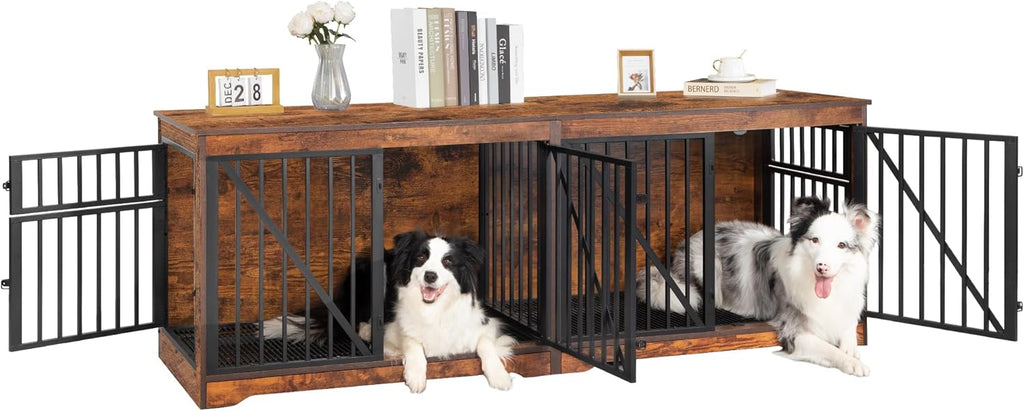 Brown Wood Dog Crate Furniture with Divider N94218