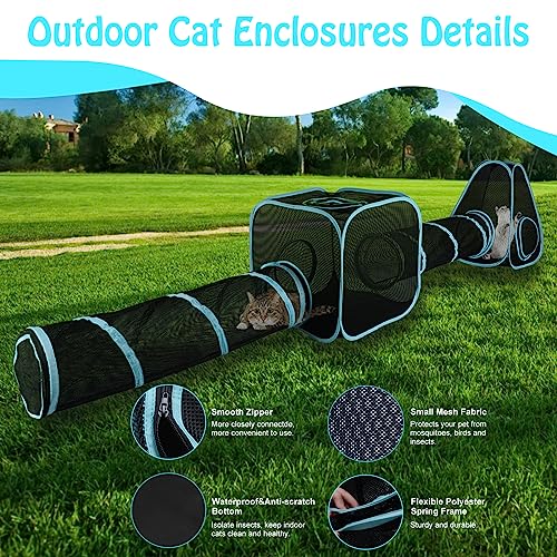 4 in 1 Outdoor Cat Tent with Tunnel, Total Length 9.45FT O4366