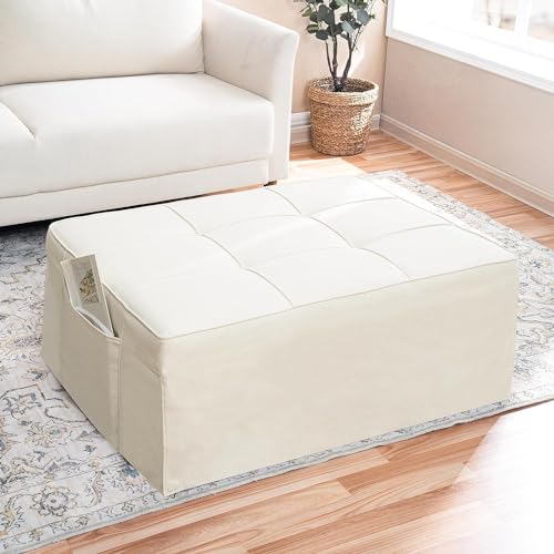White Breathable Linen Convertible Ottoman Bed T9186