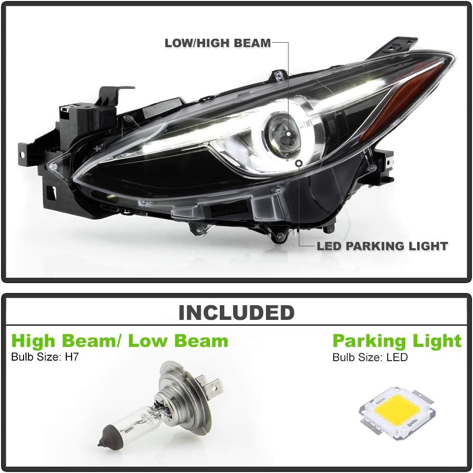 LED Tube Projector Headlights Headlamps Assembly Pair S76032