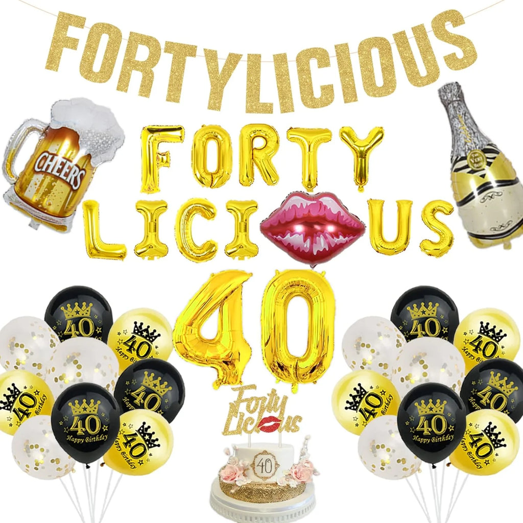 50th Birthday Decorations Gold Glitter Banner Cake Topper Balloon S9696