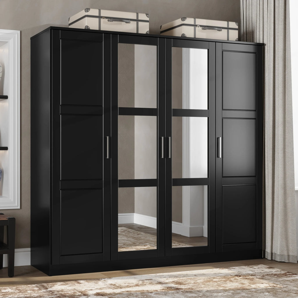 100% Solid Wood 4-Door Wardrobe Black O686791