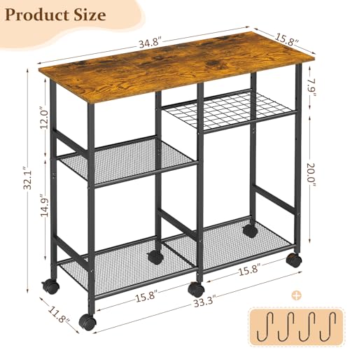 Microwave Cart with Wheels and Adjustable Shelf E687092