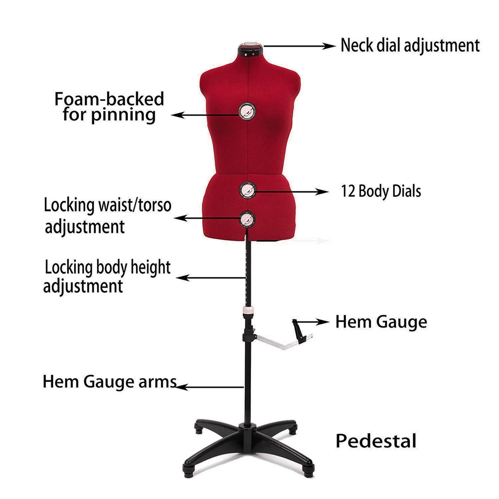 13 Dials Female Fabric Adjustable Mannequin Dress Form Red Large P5916