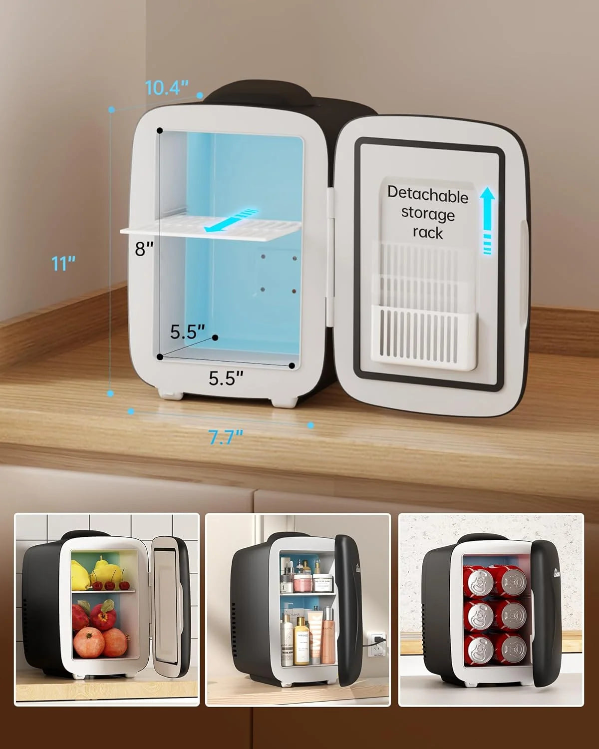 Black Mini Fridge 4 Liter Cooler and Warmer Refrigerator B279028
