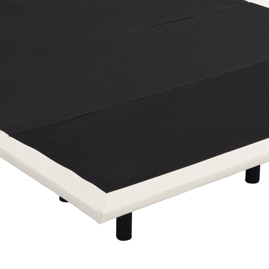 Beige Full Size Upholstered Platform Bed with LED Lights Y90169
