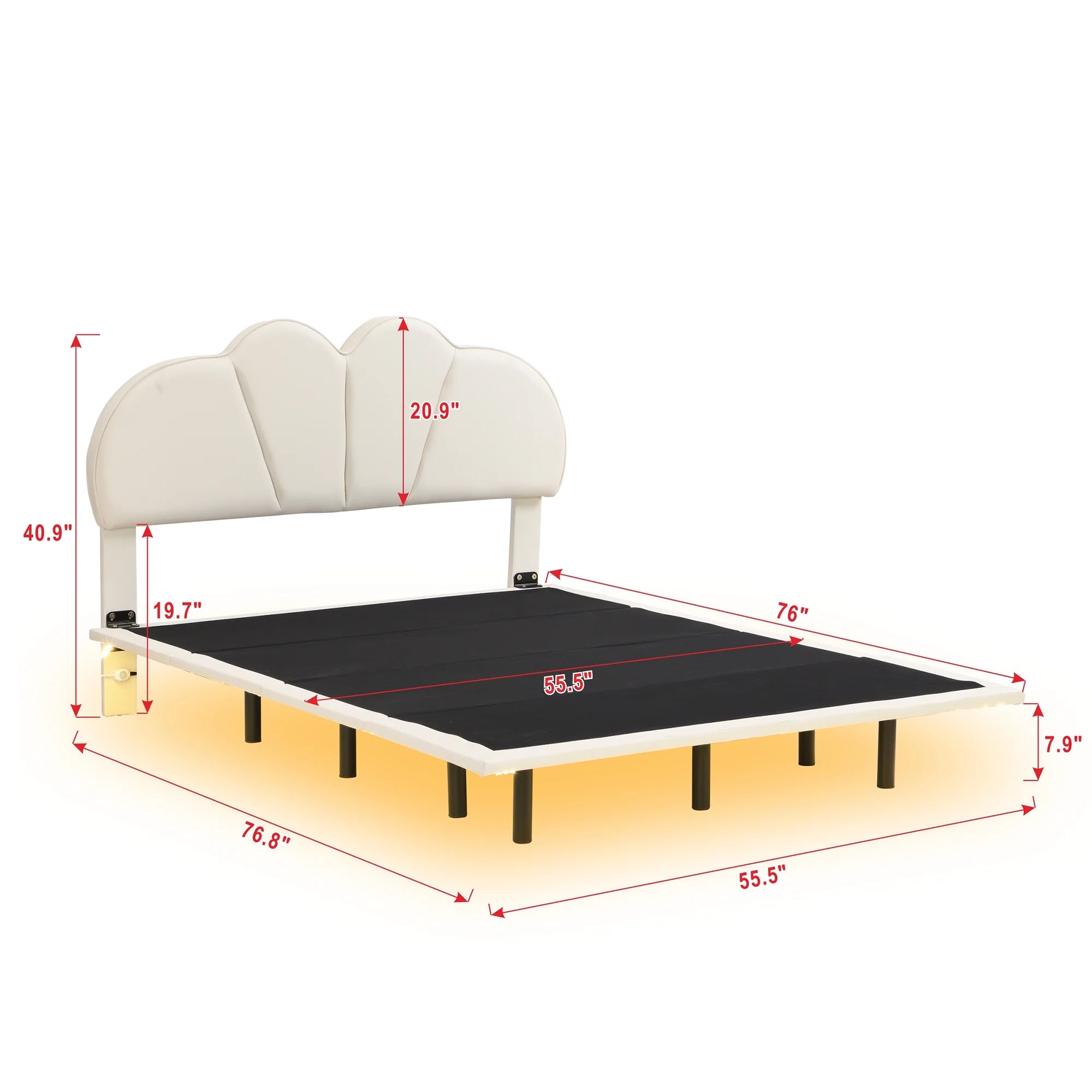 Beige Full Size Upholstered Platform Bed with LED Lights Y90169